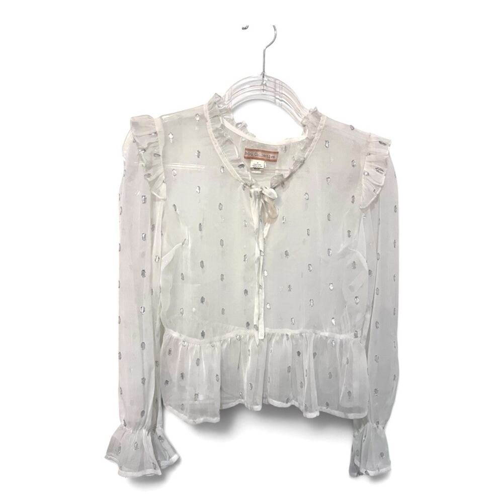 B.O.G. Collective Sheer Mesh Polka Dot Tie Front Crop Top Womens Small White